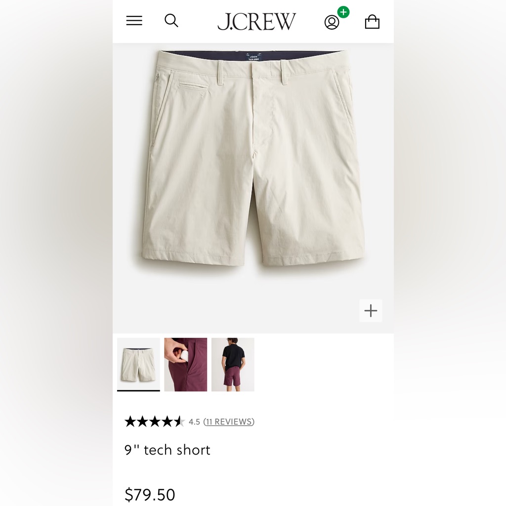 J-Crew 9”Tec Shorts Size 35